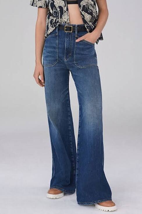 Pilcro Denim - Pilcro Anthropologie Carpenter Wide Leg Jeans Size 31 High Rise Patch Pocket